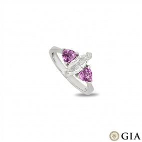 Platinum Marquise Cut Diamond & Pink Sapphire Ring 0.91ct F/VS2